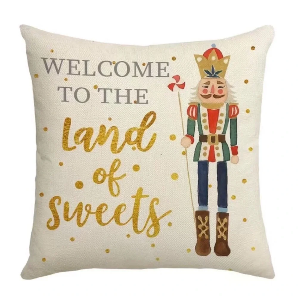 2Pc Christmas Nutcracker Decorative Pillowcase Linen Blend Christmas Home